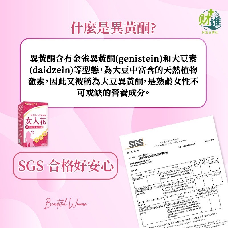 艾力康女人花 大豆異黃酮 女人花 60粒 蜂王乳  洛神花 女生 女性荷爾蒙 艾力康 更年期-細節圖6