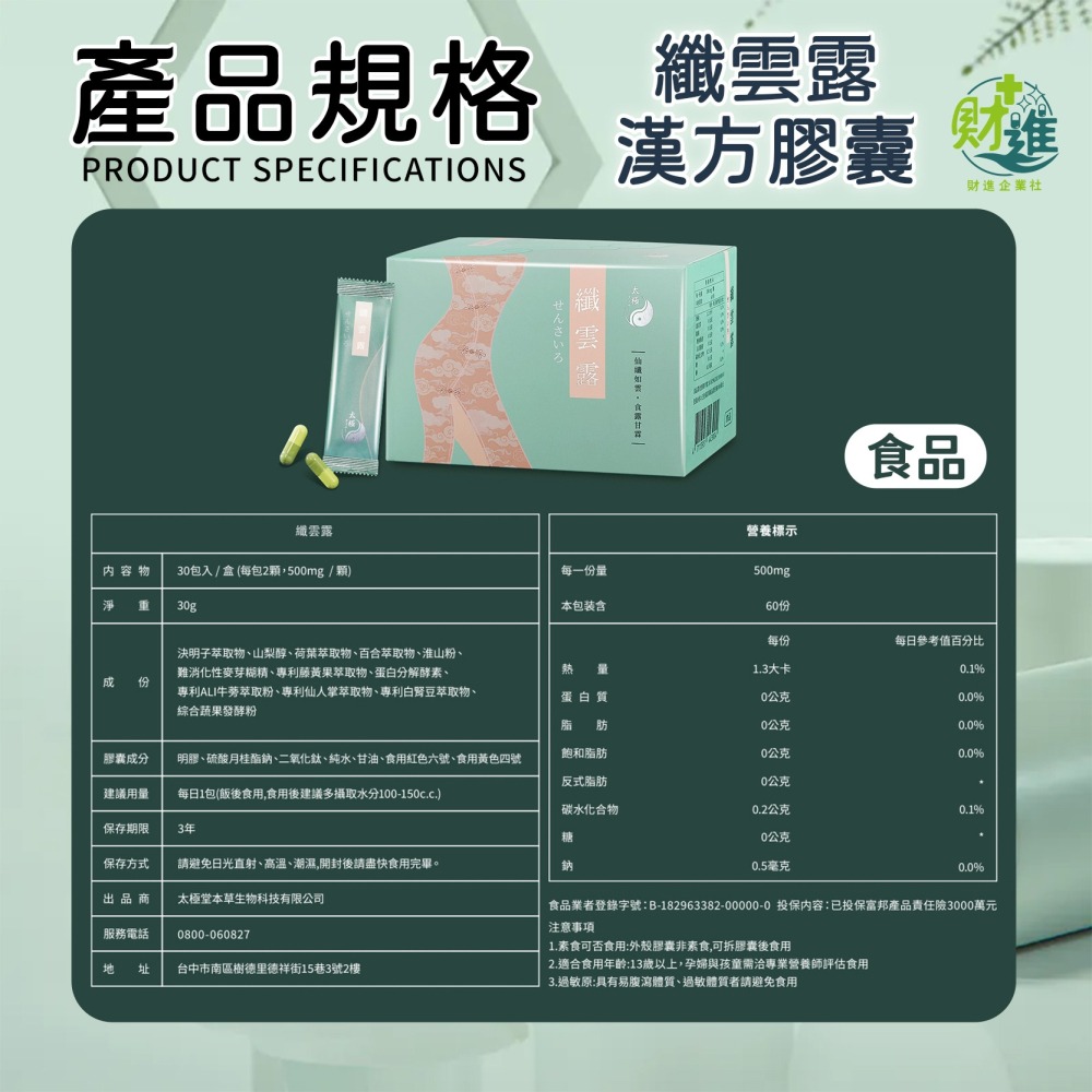 纖雲露 漢方膠囊 纖雲露 30包 白腎豆 藤黃果 牛蒡 漢方-細節圖9