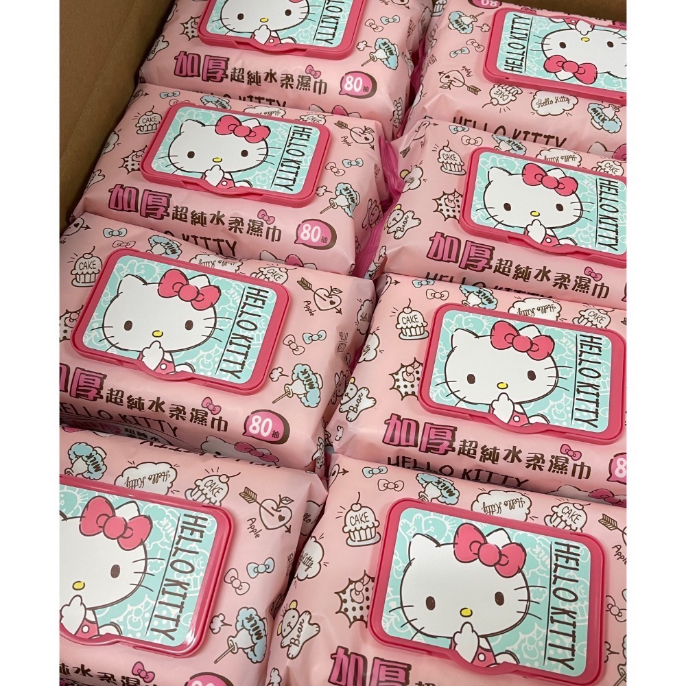 正版授權 Hello Kitty濕紙巾 加蓋加厚濕紙巾 超純水加厚柔濕巾 80抽-細節圖4