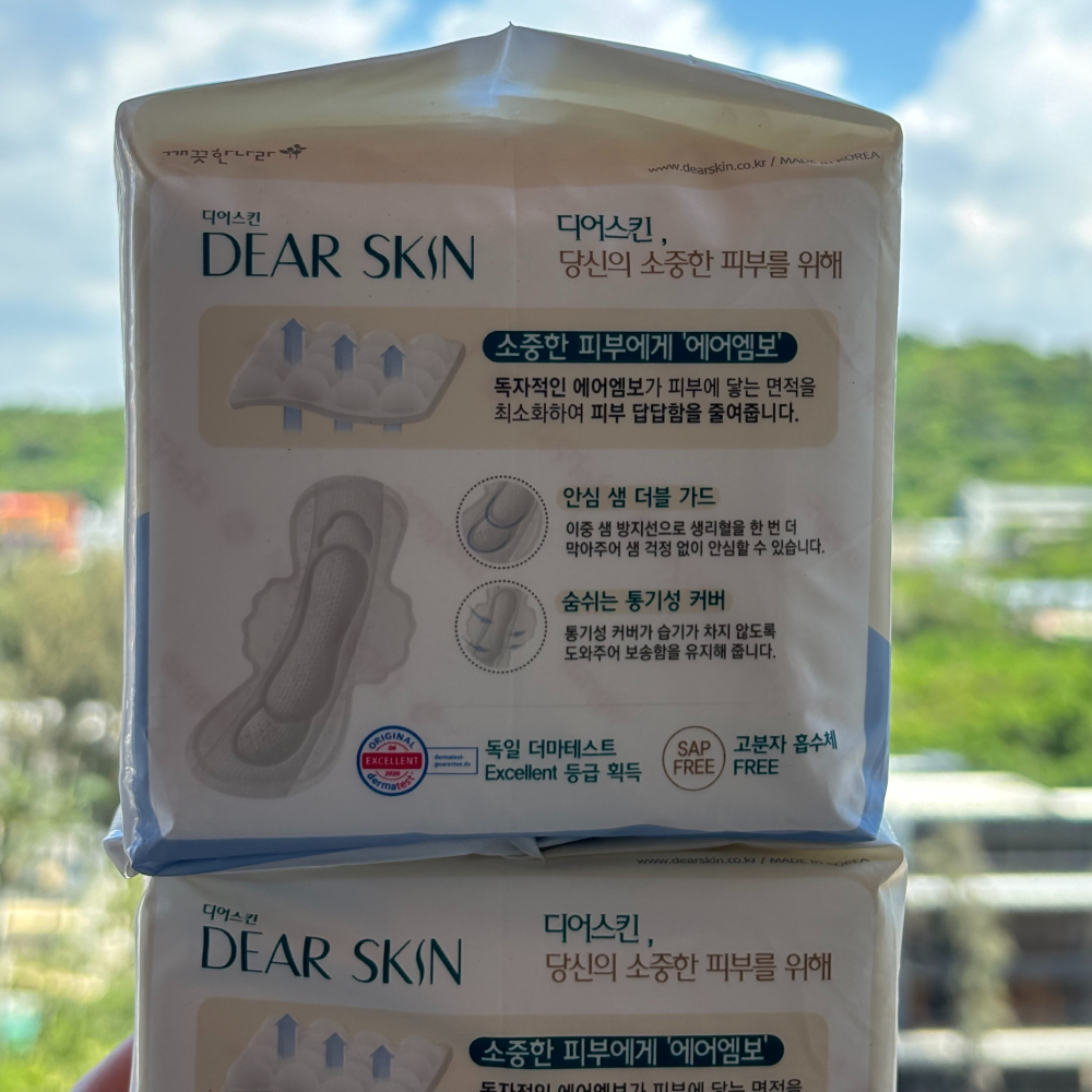 韓國 衛生棉 Dermatest敏感性肌膚認證 親膚 26公分 16入 日用 DEAR SKIN 高吸水 透氣-細節圖2