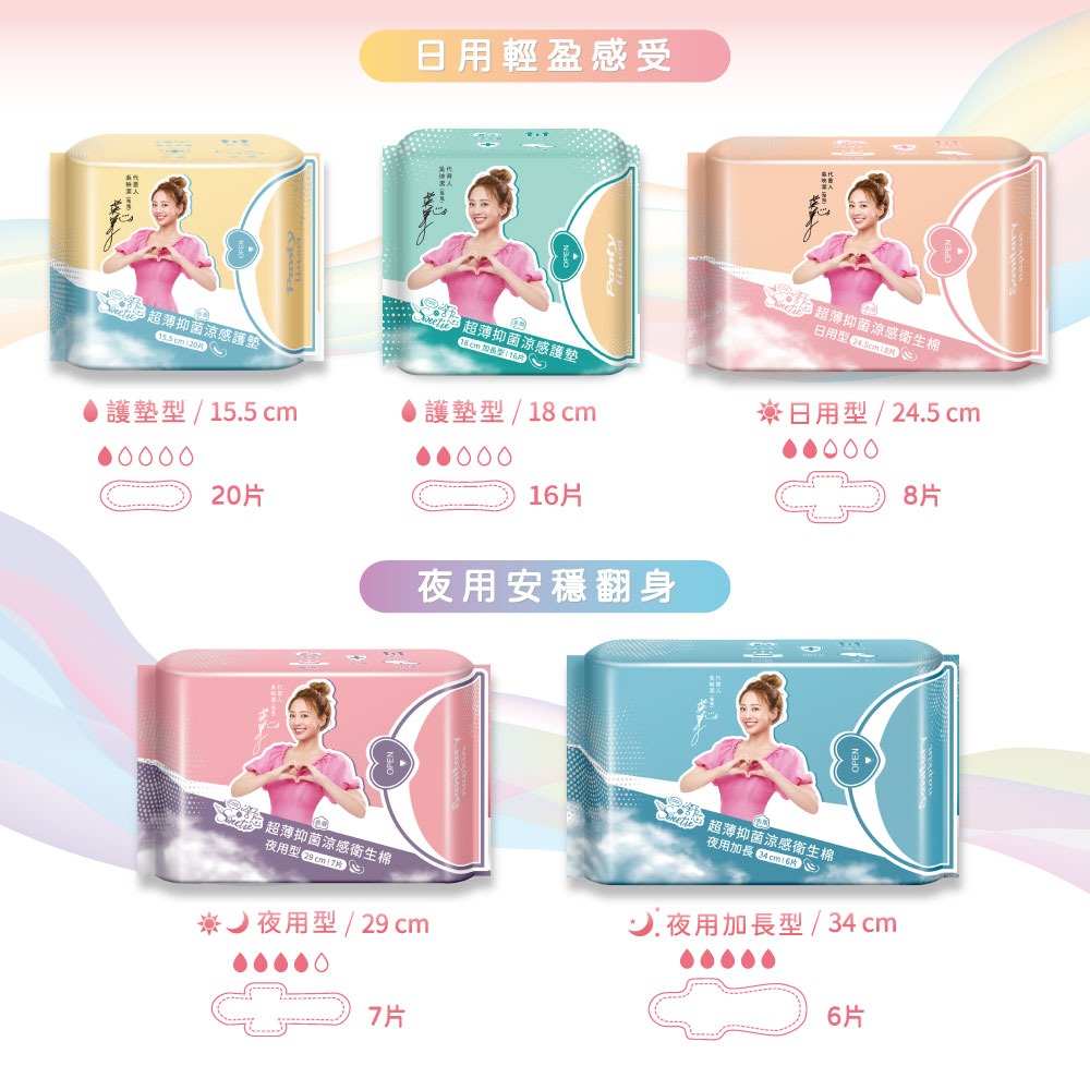 【Sweetie舒芯 | 涼感 | 護墊加長18cm】涼感護墊 抑菌 衛生棉 16片/包 鬼鬼吳映潔代言-細節圖4