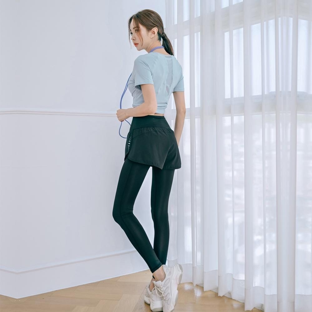 【BODYAIR】親膚S拼線上衣+假兩件柔韌九分褲套組(運動.慢跑.健身)-細節圖4