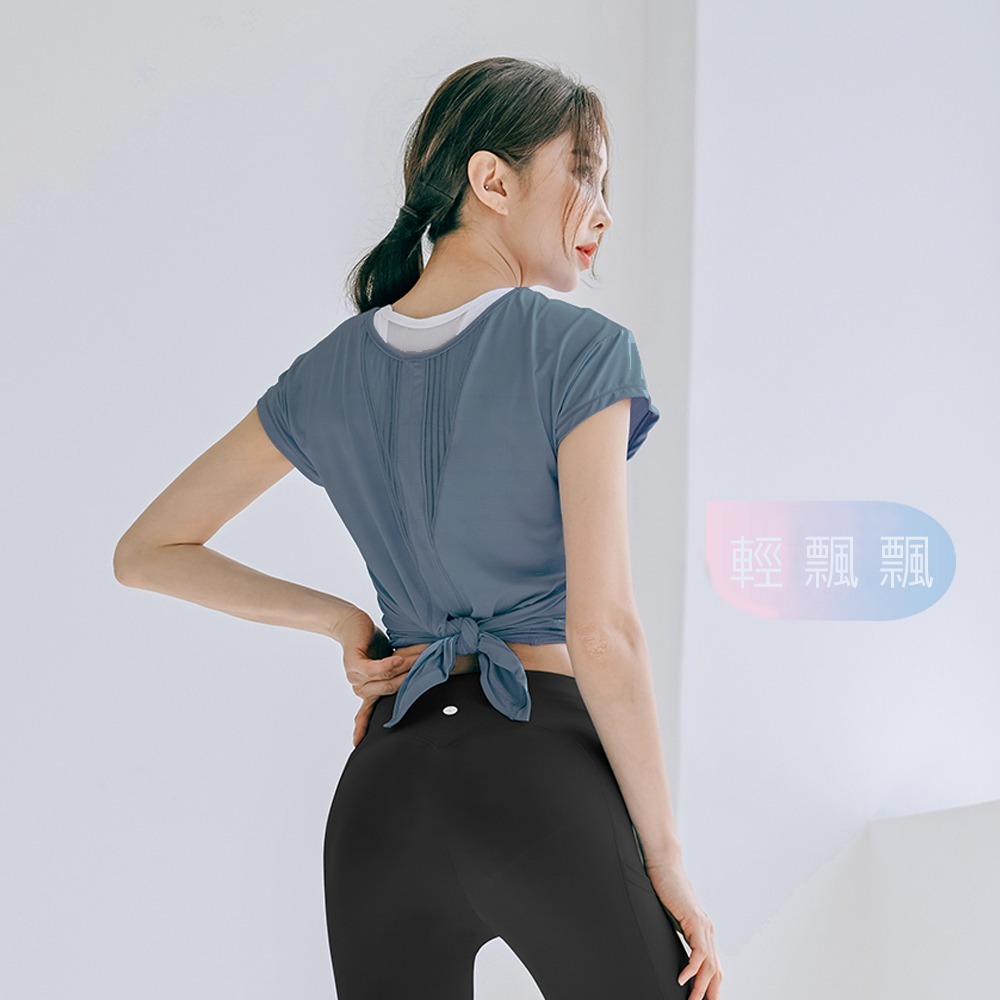 【BODYAIR】 冰感輕盈點布綁腰罩衫上衣(瑜珈.運動.慢跑)-細節圖3