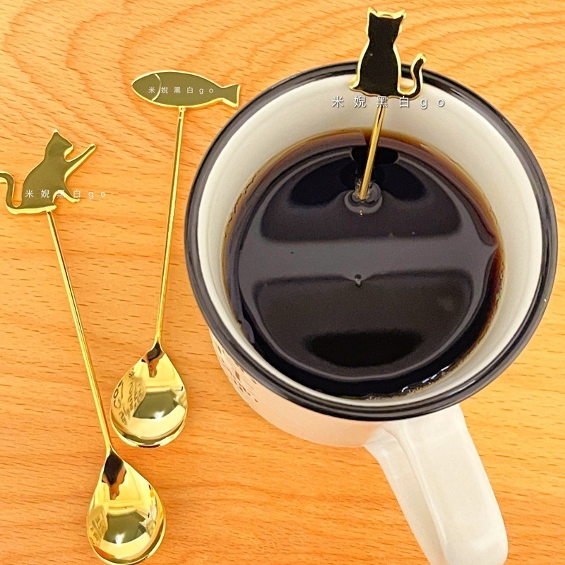日本製Elfin高桑金屬不鏽鋼貓咪與魚造型3入湯匙組 攪拌匙 咖啡匙 點心匙 時尚咖啡雜貨-細節圖2