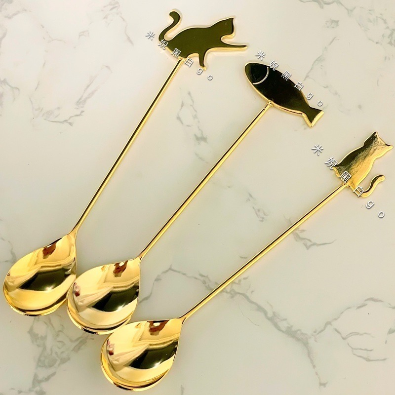 日本製Elfin高桑金屬不鏽鋼貓咪與魚造型3入湯匙組 攪拌匙 咖啡匙 點心匙 時尚咖啡雜貨-細節圖3