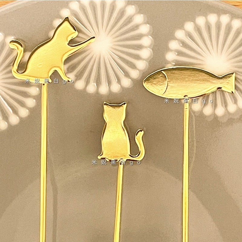 日本製Elfin高桑金屬不鏽鋼貓咪與魚造型3入湯匙組 攪拌匙 咖啡匙 點心匙 時尚咖啡雜貨-細節圖5