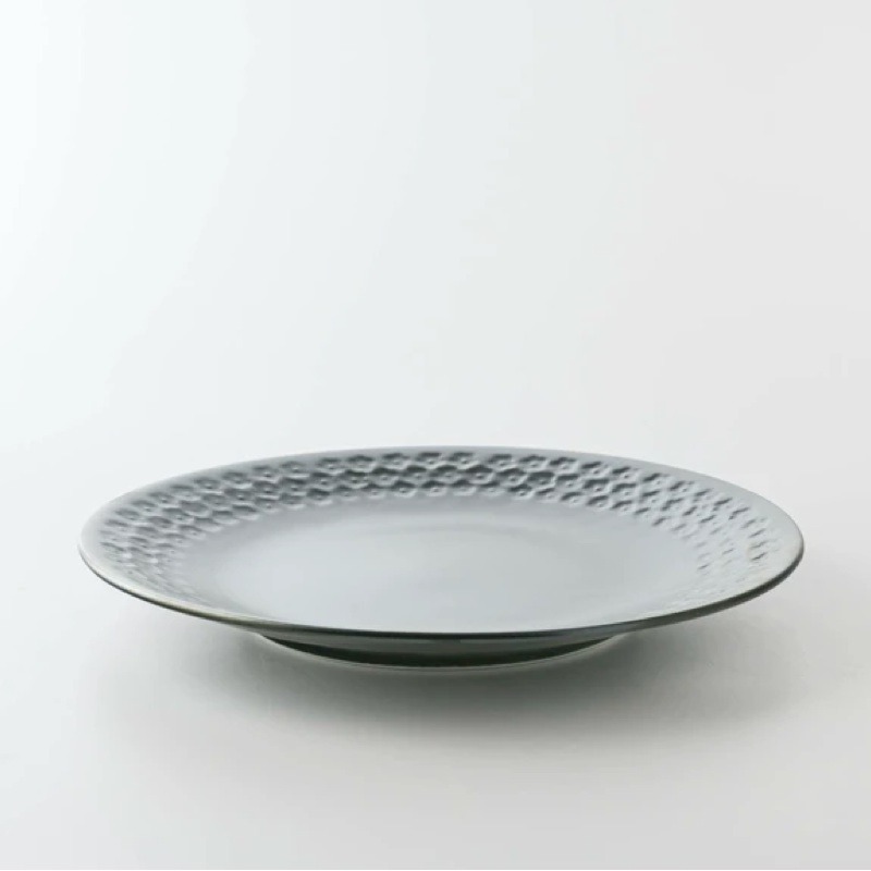 日本製 Press de Flower美濃燒 復古啞光黑 壓花系列 餐盤25.5cm-細節圖3