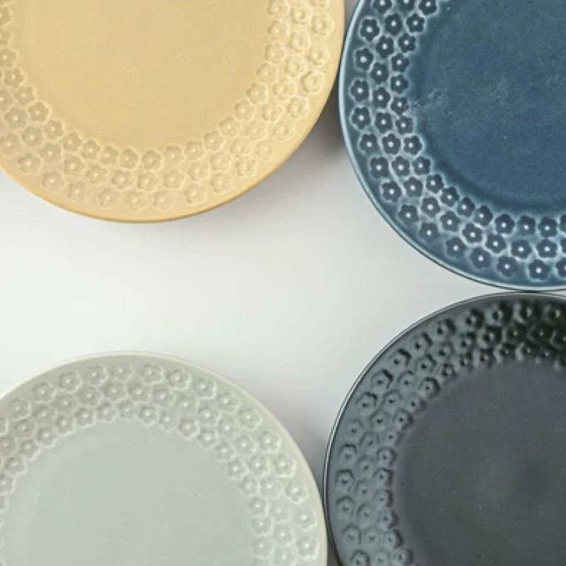 日本製 Press de Flower美濃燒 復古啞光黑 壓花系列 餐盤25.5cm-細節圖4