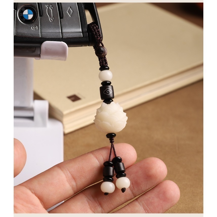 菩提根雕刻蓮花 鑰匙釦手機吊飾 多款形式 禪風小文青 USB防丟掛飾 #編織-細節圖2