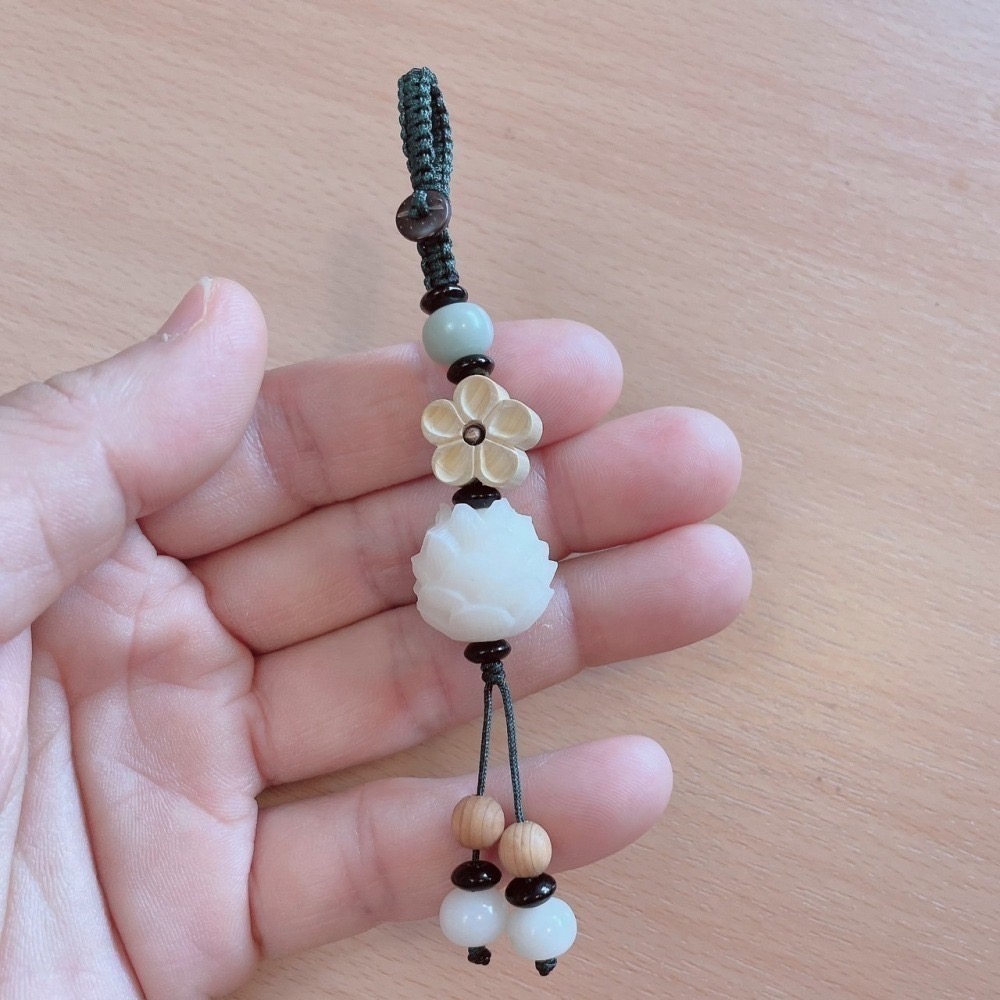 菩提根雕刻蓮花 鑰匙釦手機吊飾 多款形式 禪風小文青 USB防丟掛飾 #編織-細節圖6