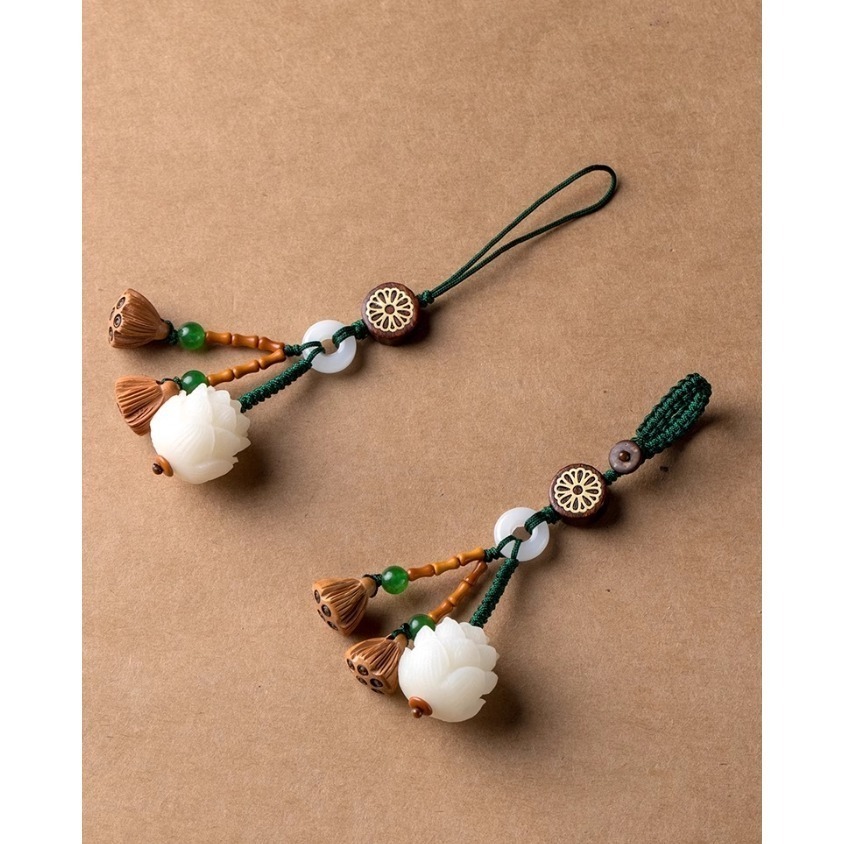 手機掛飾 鑰匙釦掛飾二款 菩提根莲花+桃木莲蓬可爱精緻 手機鍊小吊墜 USB防丟掛飾 男女適用-細節圖2