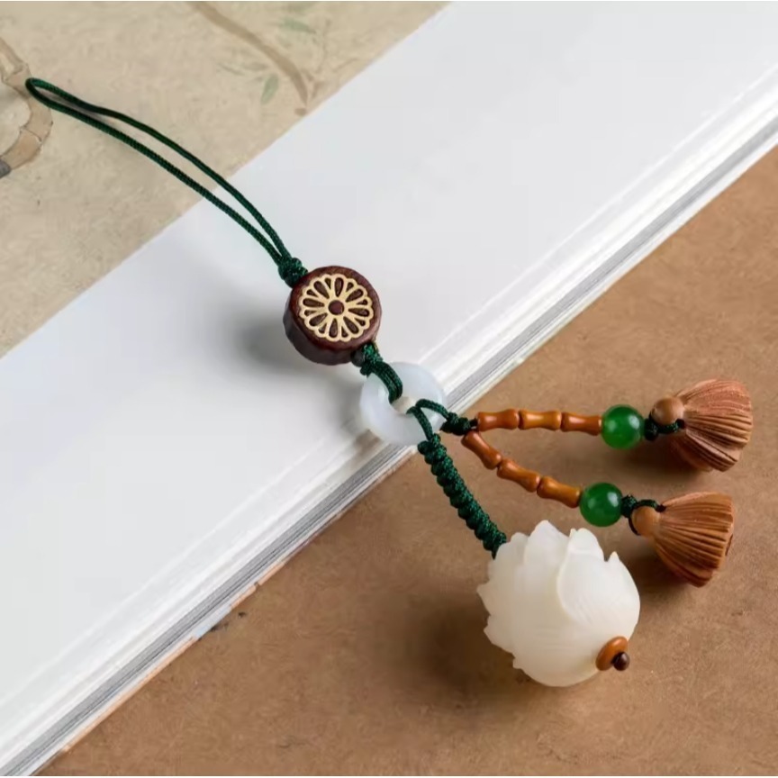 手機掛飾 鑰匙釦掛飾二款 菩提根莲花+桃木莲蓬可爱精緻 手機鍊小吊墜 USB防丟掛飾 男女適用-細節圖4