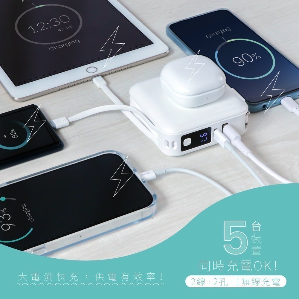 【Kinyo】行動電源 充電器12000mAh 7 in 1雙線夾心萬用充 (KPB) Type-C 蘋果手機-細節圖4