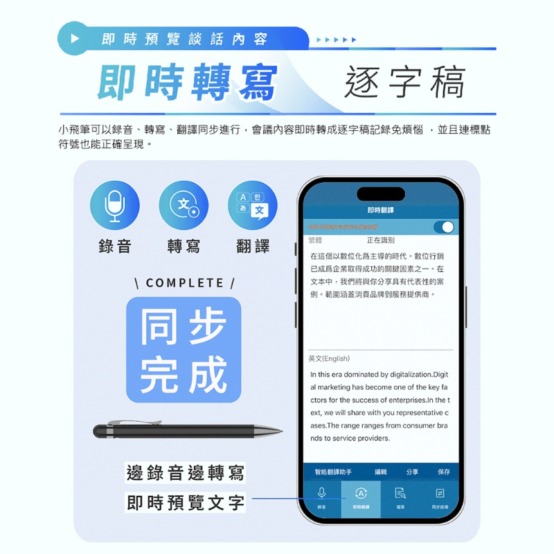 飛利浦PHILIPS 小飛筆 公司貨  AI 筆型錄音筆 VTR5900-細節圖11