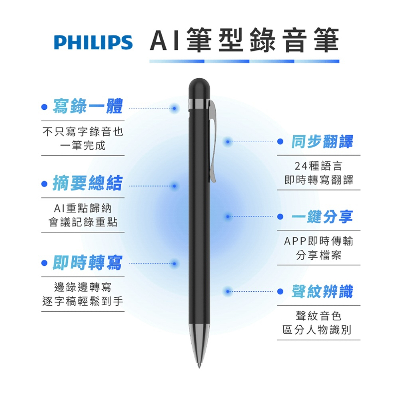 飛利浦PHILIPS 小飛筆 公司貨  AI 筆型錄音筆 VTR5900-細節圖2