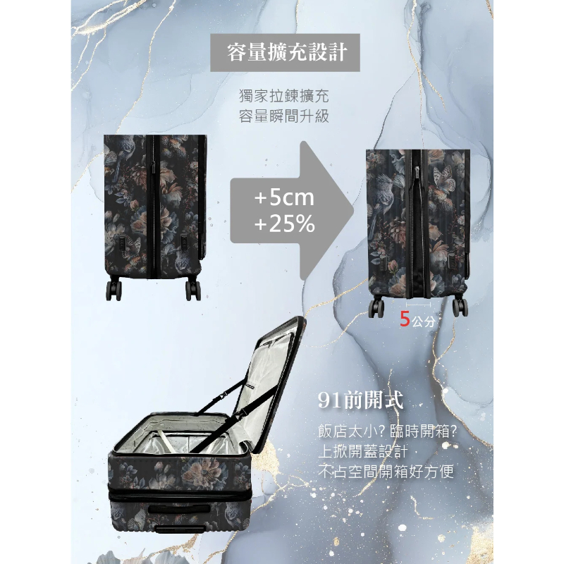 德國NaSaDen納莎登萊茵系列前開行李箱 【花鳥-紫 】拉鍊行李箱 25吋/29吋-細節圖3