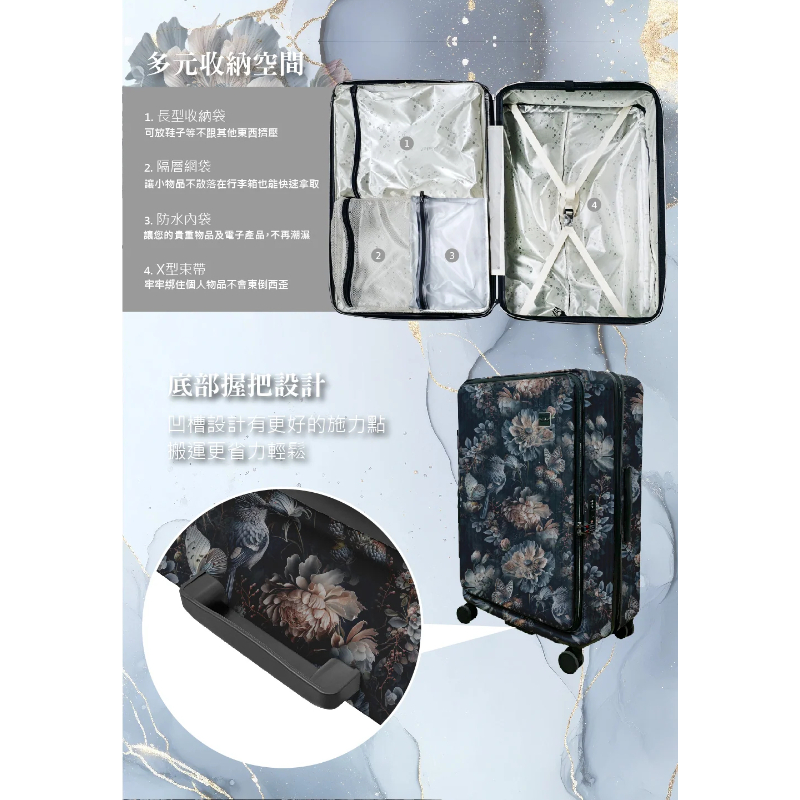 德國NaSaDen納莎登萊茵系列前開行李箱 【花鳥-紫 】拉鍊行李箱 25吋/29吋-細節圖8