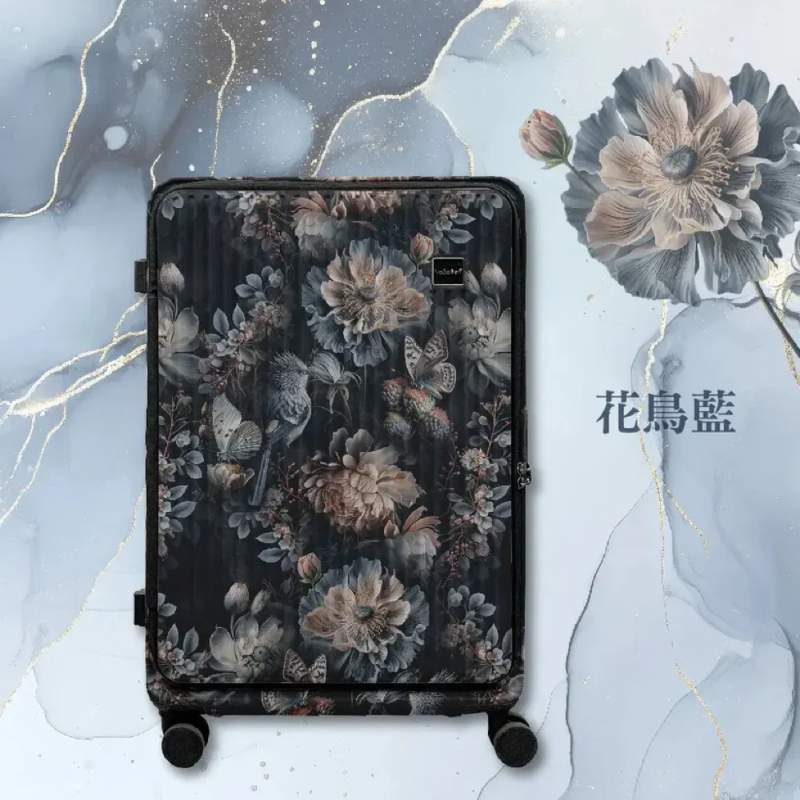 德國NaSaDen納莎登萊茵系列前開行李箱 【花鳥-藍】 拉鍊行李箱 25吋/29吋-細節圖2