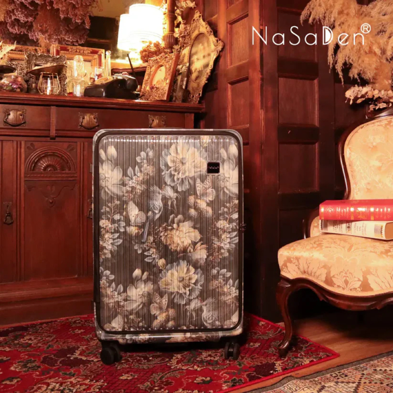 德國NaSaDen納莎登萊茵系列前開行李箱 【花鳥-藍】 拉鍊行李箱 25吋/29吋-細節圖4