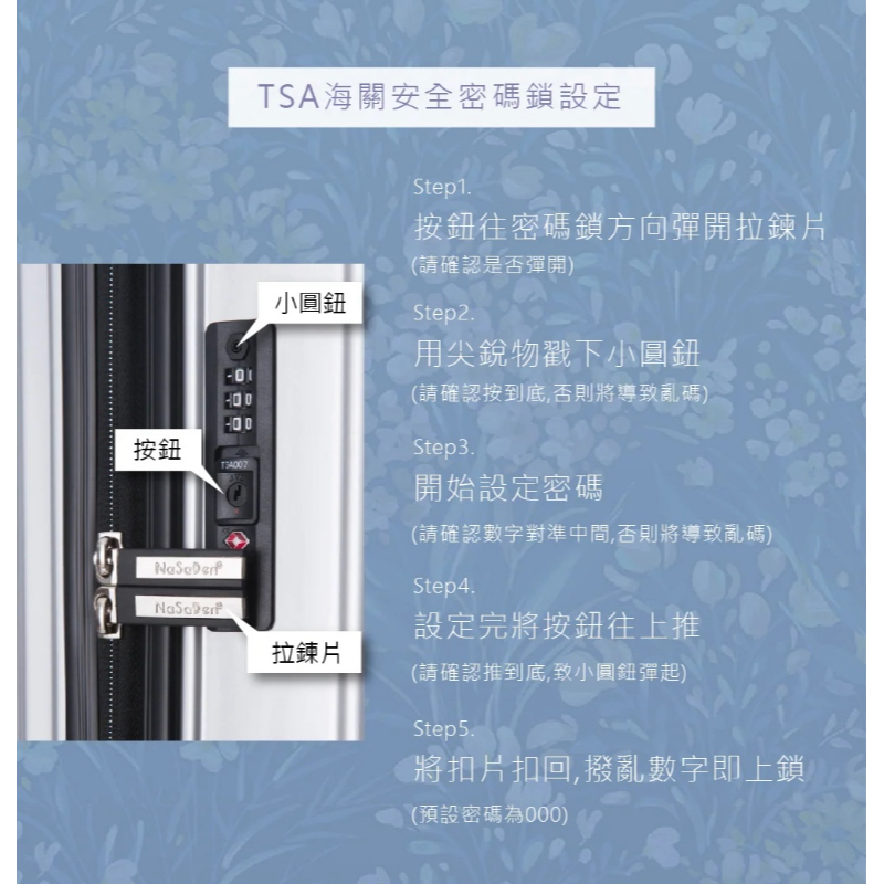 德國NaSaDen納莎登 二代版 毓 新無憂 【亞格拉白花】 獨特印花拉鍊行李箱  26吋-細節圖7