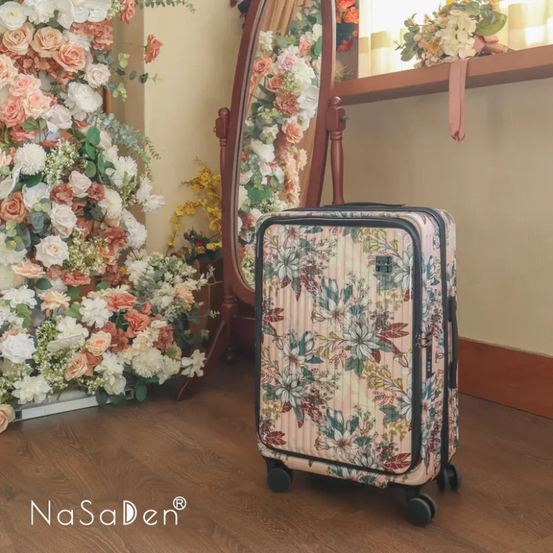德國NaSaDen納莎登萊茵系列前開行李箱 粉小花 拉鍊行李箱 25吋/29吋-細節圖3