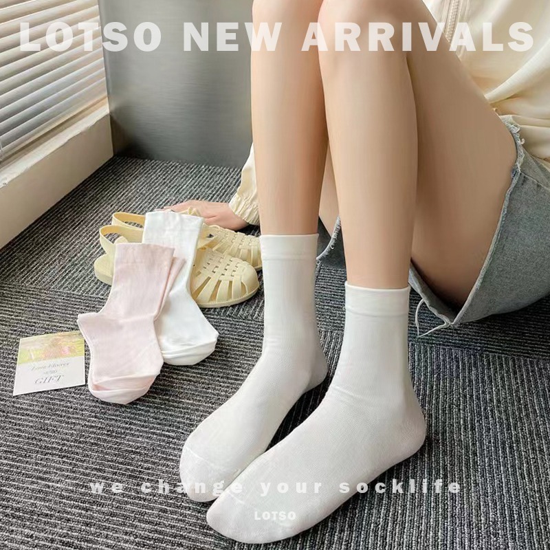 LOTSO SOCKS 日系少女粉溫柔系中筒襪 可愛軟妹風 純色女襪 襪子 穿搭 LM019-細節圖3