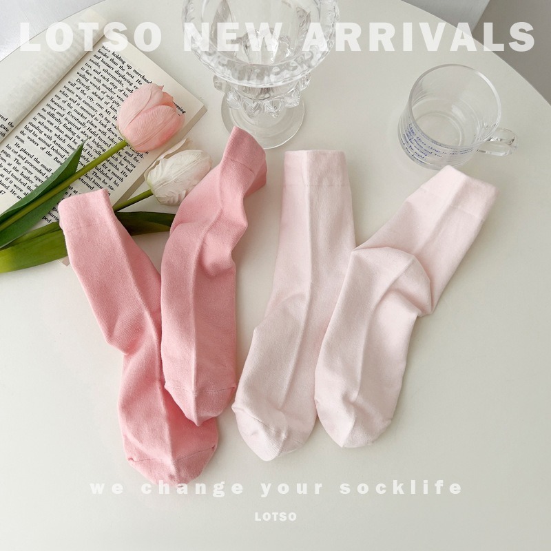 LOTSO SOCKS 日系少女粉溫柔系中筒襪 可愛軟妹風 純色女襪 襪子 穿搭 LM019-細節圖5