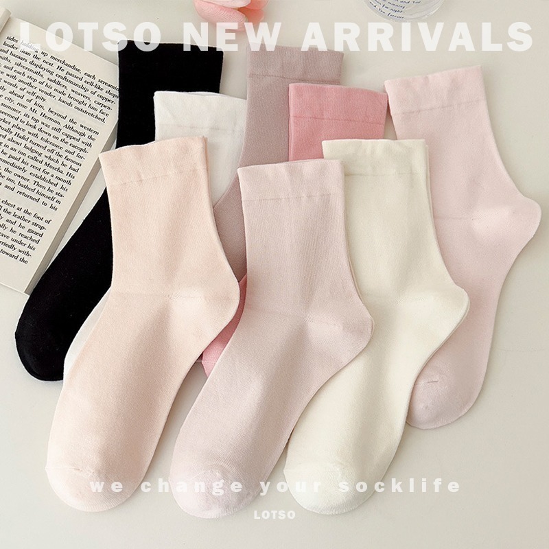 LOTSO SOCKS 日系少女粉溫柔系中筒襪 可愛軟妹風 純色女襪 襪子 穿搭 LM019-細節圖7