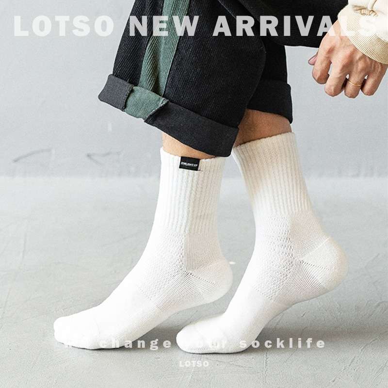 LOTSO SOCKS 日系字母布標中筒襪男襪 運動襪 純色系 男襪 穿搭 LM007-細節圖5