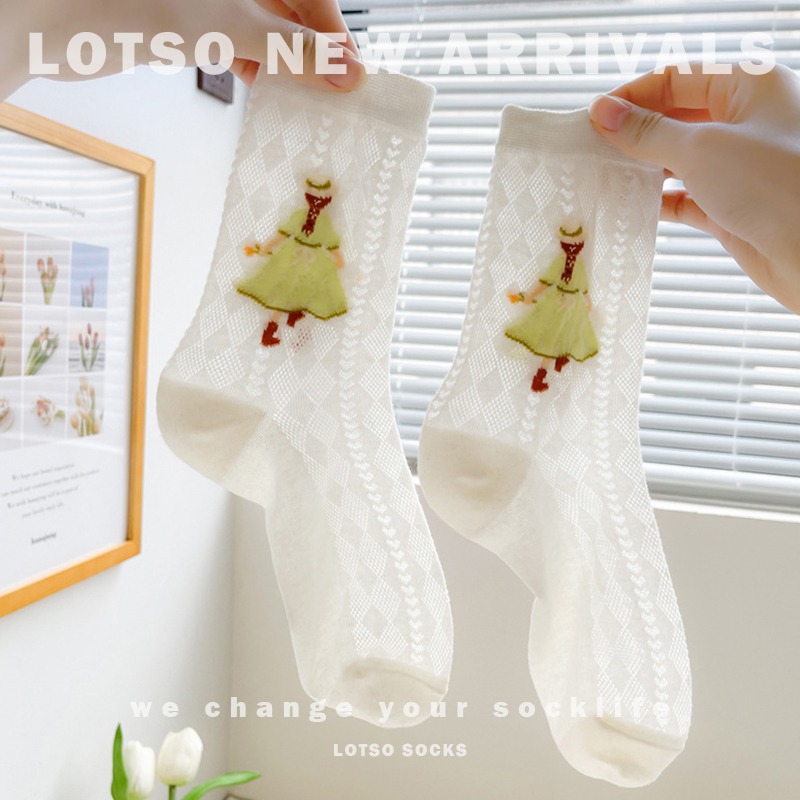 LOTSO SOCKS 日系可愛公主鏤空中筒襪 女襪 薄款網眼襪 白色系 襪子 穿搭 LM068-細節圖3