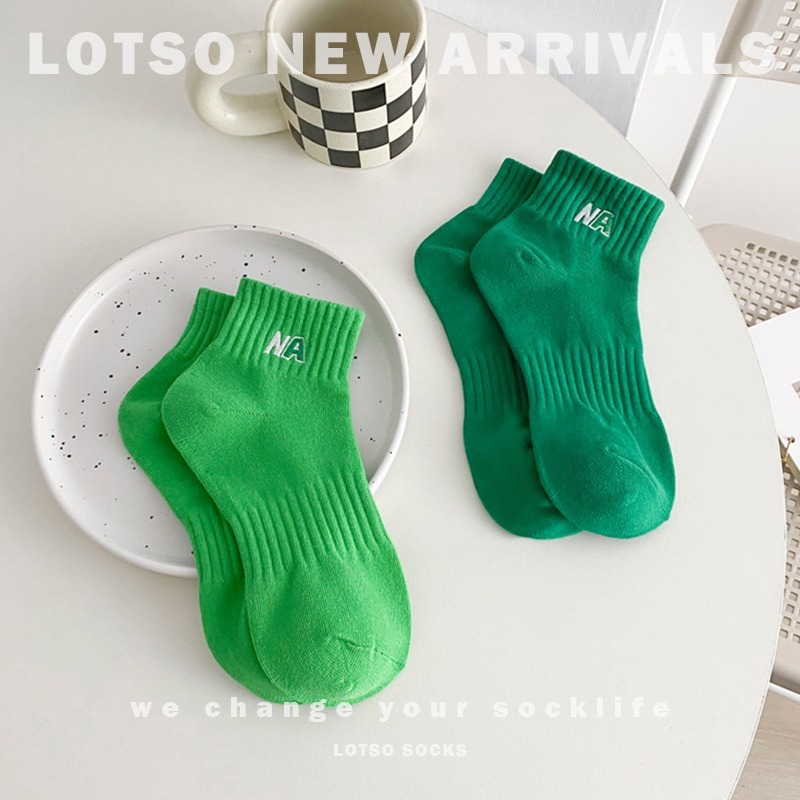 LOTSO SOCKS 日系NA字母刺繡短襪 女襪 綠色系 運動襪 穿搭 LM058-細節圖8