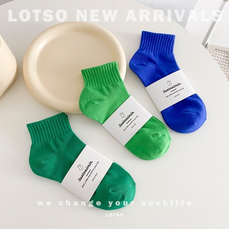 LOTSO SOCKS 日系簡約純色短筒襪 女襪 綠色系 運動襪 穿搭 LM027-細節圖4