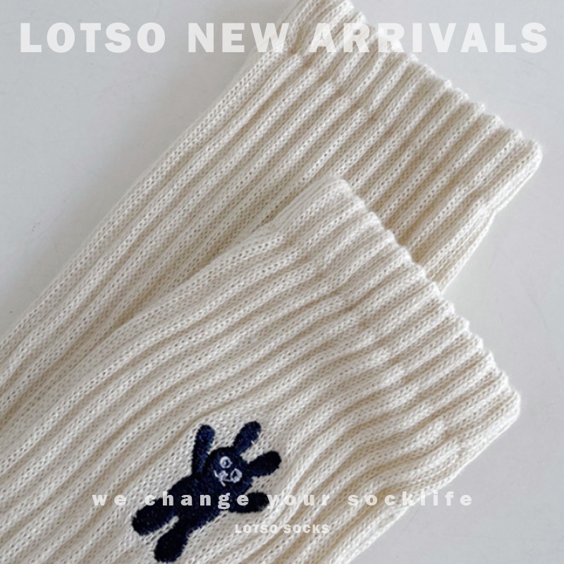 LOTSO SOCKS 日系刺繡招手兔中筒襪 堆堆襪 條紋襪 女襪 襪子 穿搭 LM076-細節圖9