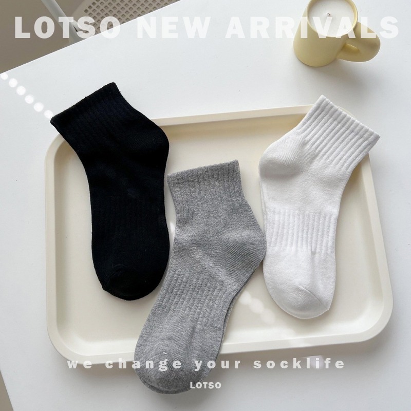 LOTSO SOCKS 日系純色系襪子 低筒 高筒 運動襪 透氣襪子 簡約 百搭 情侶 穿搭 00Q049-細節圖2