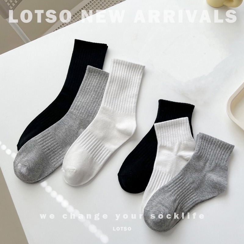 LOTSO SOCKS 日系純色系襪子 低筒 高筒 運動襪 透氣襪子 簡約 百搭 情侶 穿搭 00Q049-細節圖3