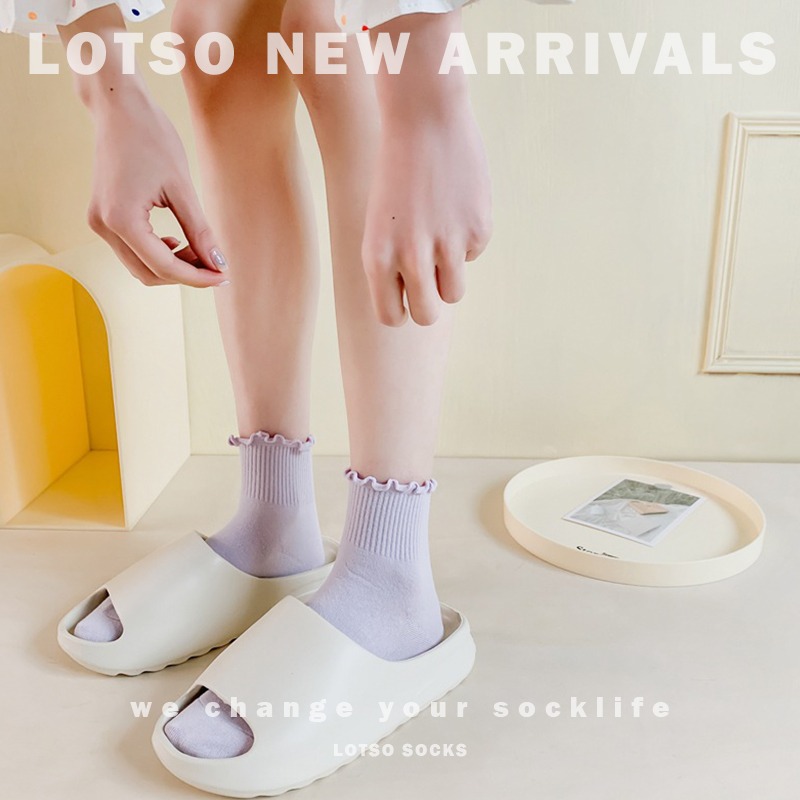 LOTSO SOCKS 日系木耳邊短襪 奶油色系 女襪 襪子 穿搭 LB16-細節圖4