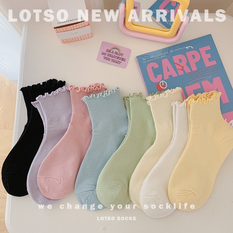 LOTSO SOCKS 日系木耳邊短襪 奶油色系 女襪 襪子 穿搭 LB16-細節圖7