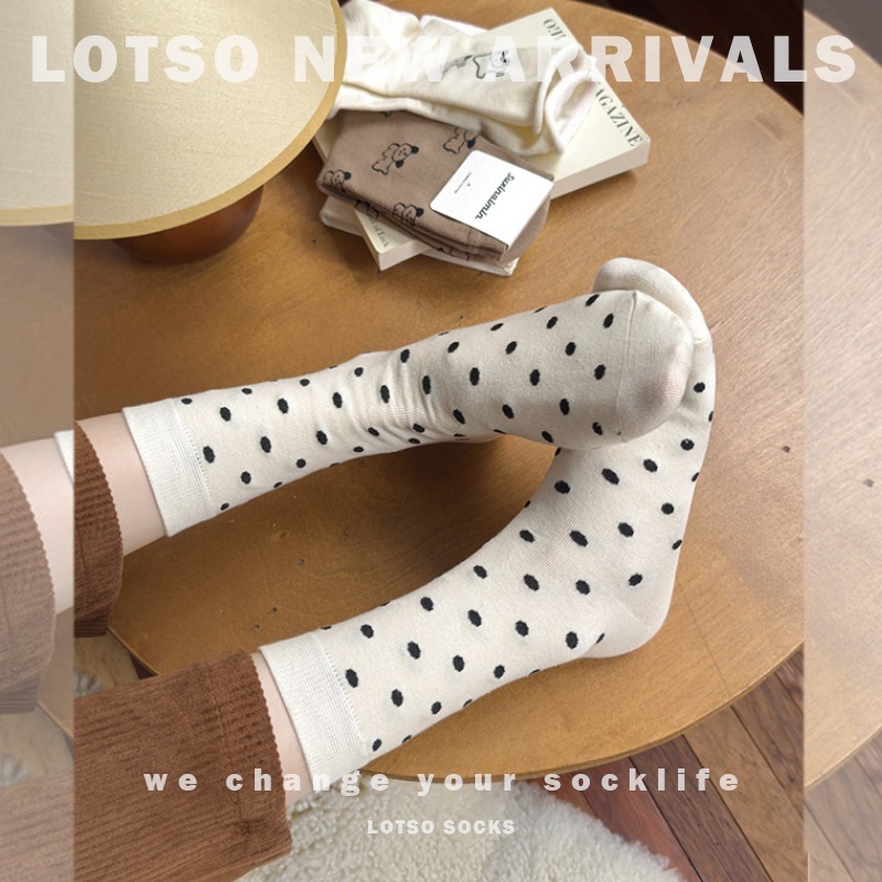 LOTSO SOCKS 日系可愛卡通狗狗中筒襪 美拉德 奶棕系 女襪 襪子 穿搭 LM096-細節圖7