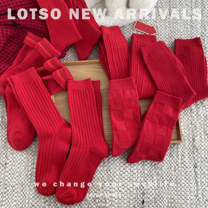 LOTSO SOCKS 日系紅色喜氣中筒襪 新年好運襪 新年鴻運 好運襪 本命年 開運襪 中筒襪 女襪 #LM099-細節圖3