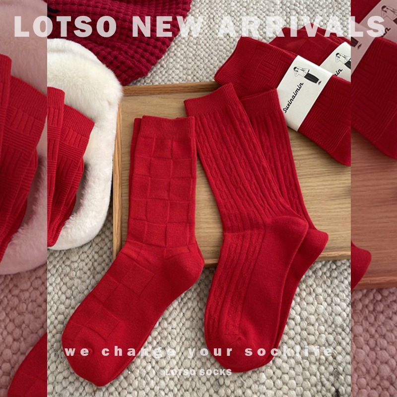 LOTSO SOCKS 日系紅色喜氣中筒襪 新年好運襪 新年鴻運 好運襪 本命年 開運襪 中筒襪 女襪 #LM099-細節圖5