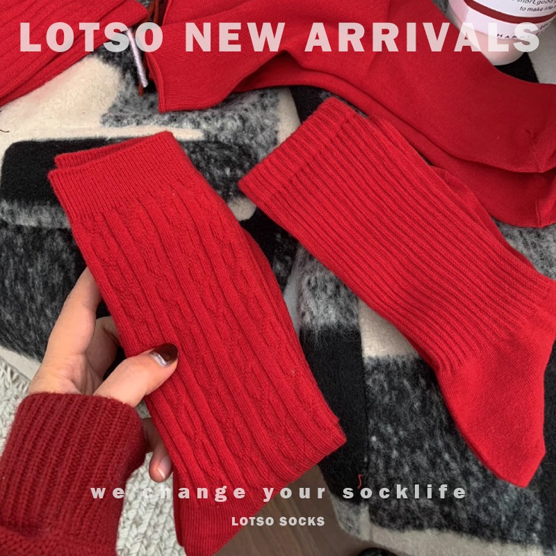 LOTSO SOCKS 日系紅色喜氣中筒襪 新年好運襪 新年鴻運 好運襪 本命年 開運襪 中筒襪 女襪 #LM099-細節圖6