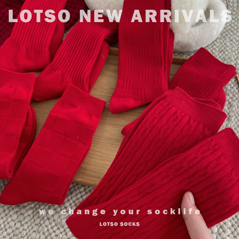 LOTSO SOCKS 日系紅色喜氣中筒襪 新年好運襪 新年鴻運 好運襪 本命年 開運襪 中筒襪 女襪 #LM099-細節圖8