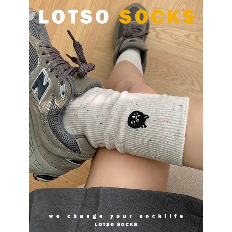 LOTSO SOCKS 日系可愛貓貓狗狗 點紗刺繡中筒襪 堆堆襪 女襪 襪子 穿搭 #LE001-細節圖3