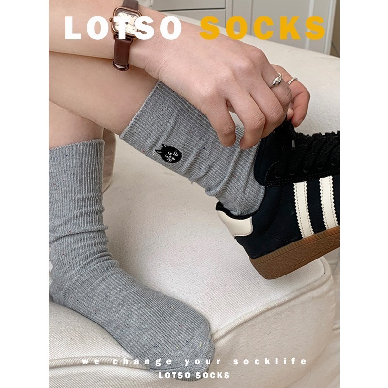 LOTSO SOCKS 日系可愛貓貓狗狗 點紗刺繡中筒襪 堆堆襪 女襪 襪子 穿搭 #LE001-細節圖4