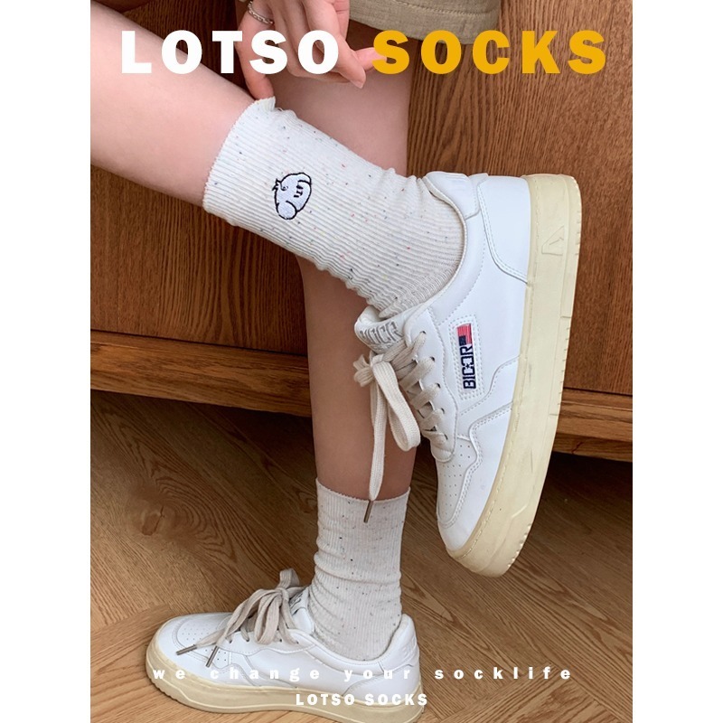 LOTSO SOCKS 日系可愛貓貓狗狗 點紗刺繡中筒襪 堆堆襪 女襪 襪子 穿搭 #LE001-細節圖8