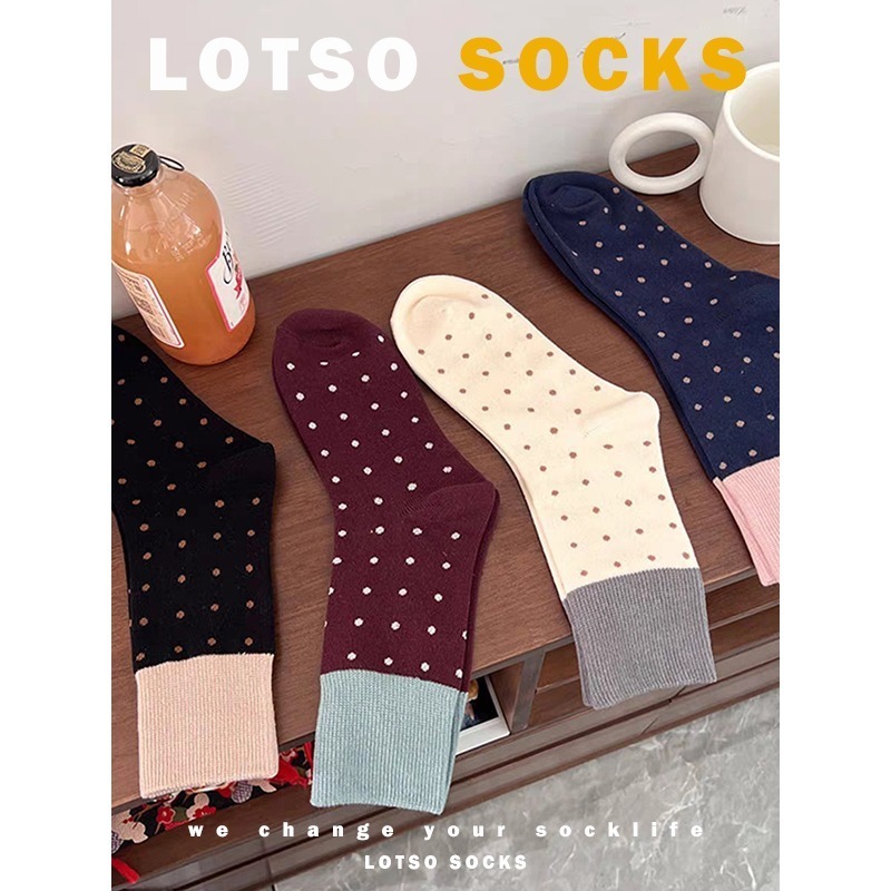 LOTSO SOCKS 日系復古撞色點點襪 圓點襪 中筒襪 女襪 襪子 穿搭 #LE002-細節圖4