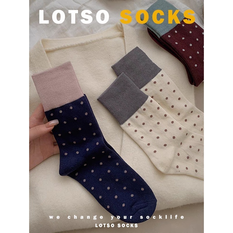 LOTSO SOCKS 日系復古撞色點點襪 圓點襪 中筒襪 女襪 襪子 穿搭 #LE002-細節圖5