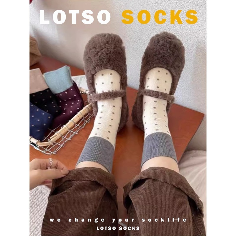 LOTSO SOCKS 日系復古撞色點點襪 圓點襪 中筒襪 女襪 襪子 穿搭 #LE002-細節圖7