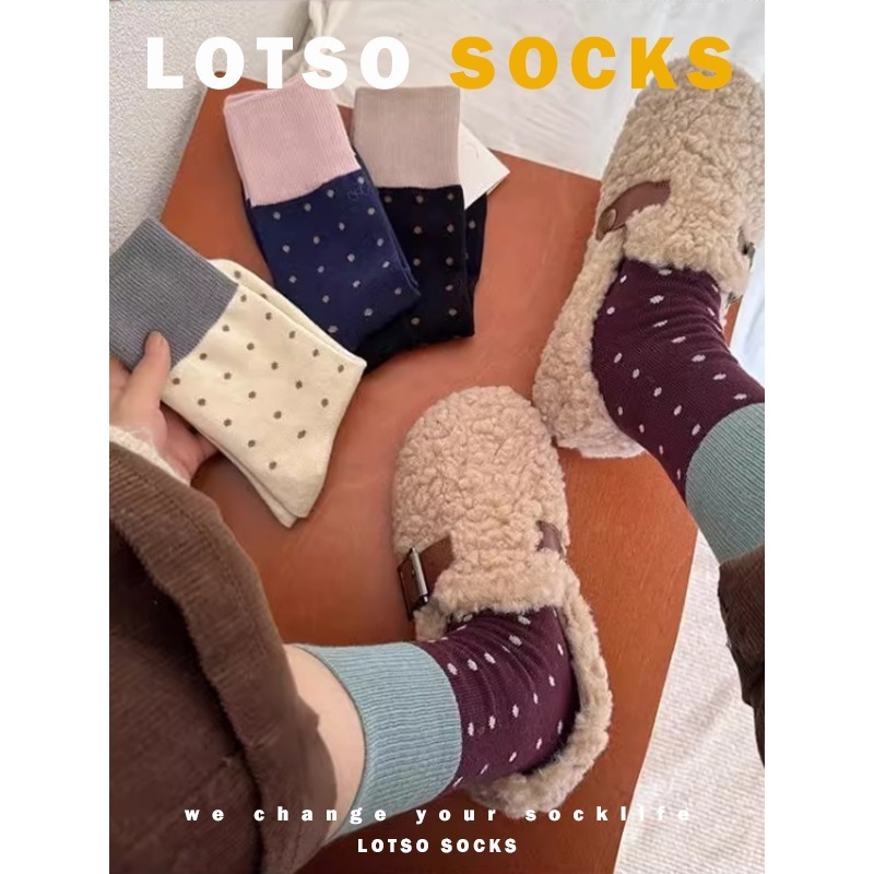 LOTSO SOCKS 日系復古撞色點點襪 圓點襪 中筒襪 女襪 襪子 穿搭 #LE002-細節圖8