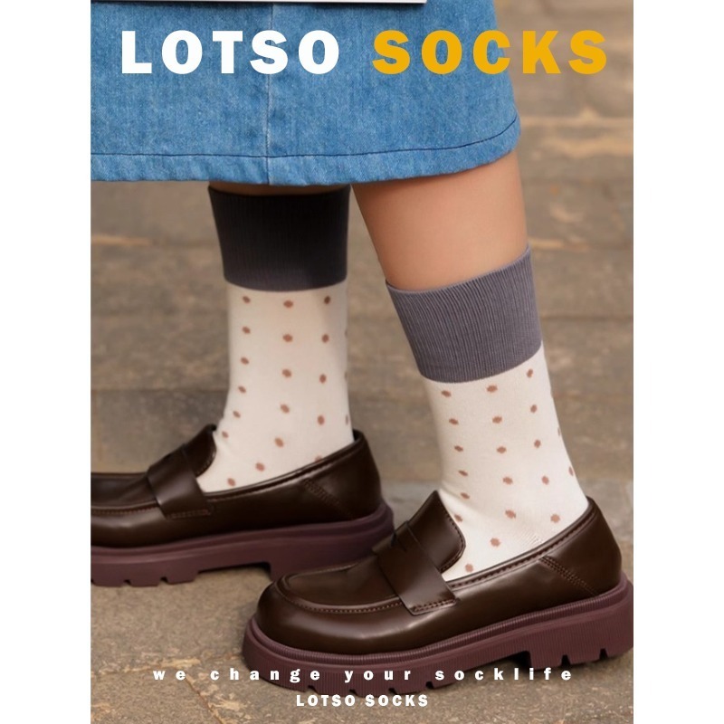 LOTSO SOCKS 日系復古撞色點點襪 圓點襪 中筒襪 女襪 襪子 穿搭 #LE002-細節圖9
